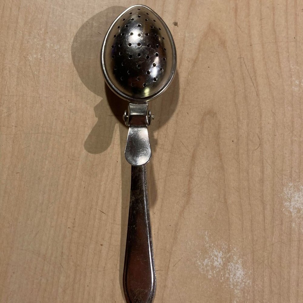 Antique Nickel Tea Strainer Spoon Infuser 1955